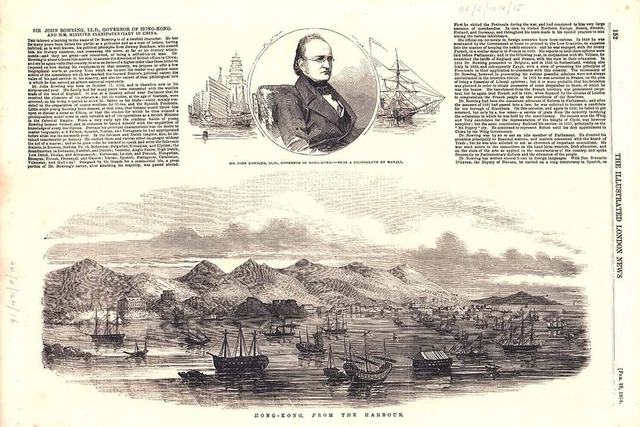 HONG KONG ANTIQUE PRINT / Hong-Kong from the Harbour and Sir John Bowring L.L.D