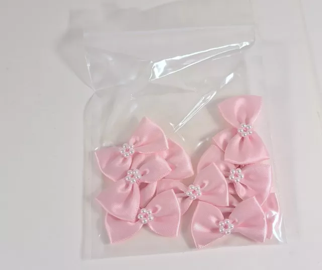 3.5 cm Pink Satin Bow with Pearl Centre for Baby Shower Birthday Arts & Crafts
