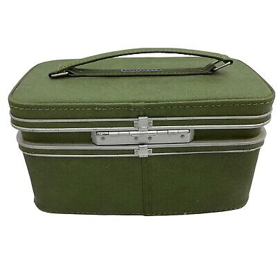 Vintage Samsonite Fashionaire Green Train Case Makeup Carry Beauty Suitcase Bag