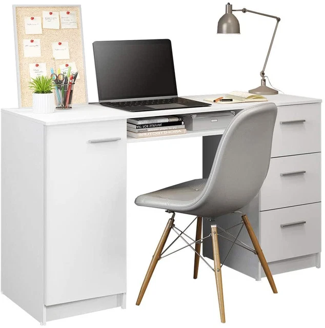 Computer Desk with 3 Drawers, 1 Door and 1 Storage Shelf, Wood Writing Home Offi