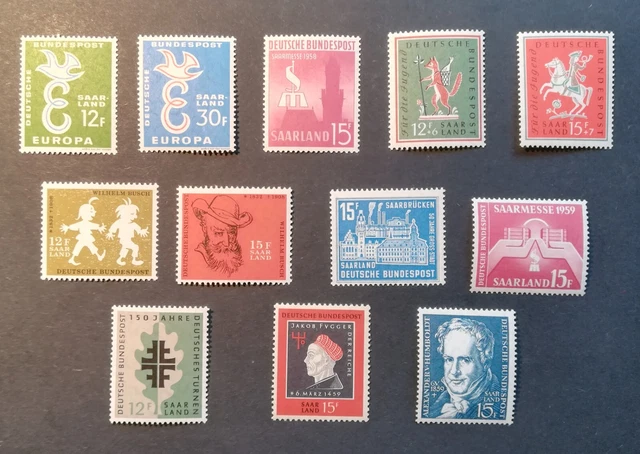 Saarland (OPD Saarbrücken) 1958 / 1959: Zusammenstellung 12 Marken, postfrisch