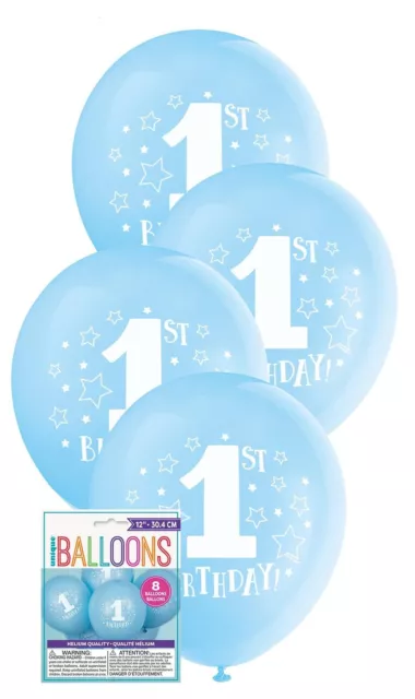 8 x First 1st One Birthday Stars Party Blue Balloons Decoration 30cm Helium Boy