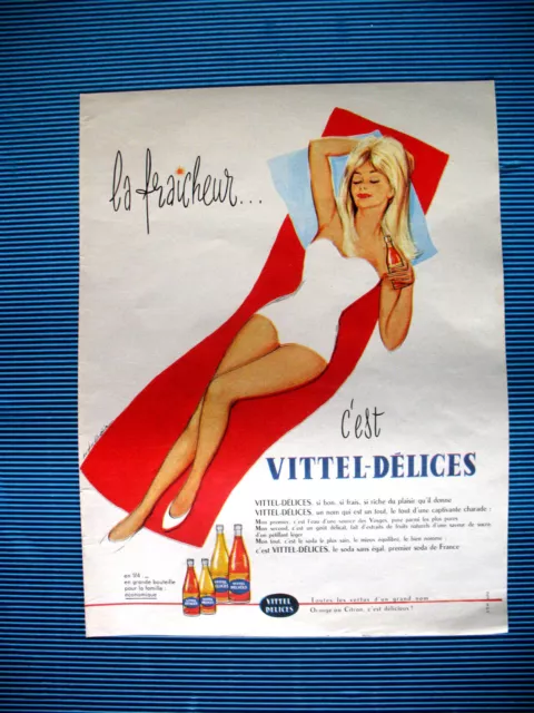 Publicite De Presse Vittel Delices Petillant Illustration Hugues Ghiglia Ad 1960