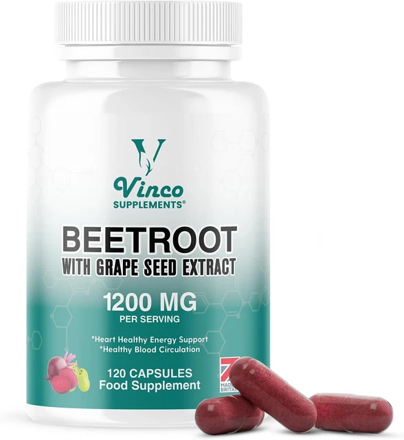 BEETROOT WITH GRAPE Seed Extract 1200mg serving 120 vegan Capsules