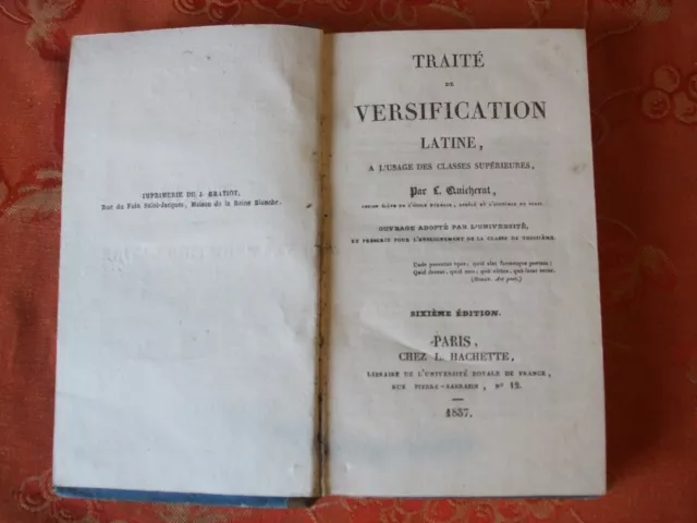 livre scolaire ancien  traité de versification française par L. Quicherat  1837