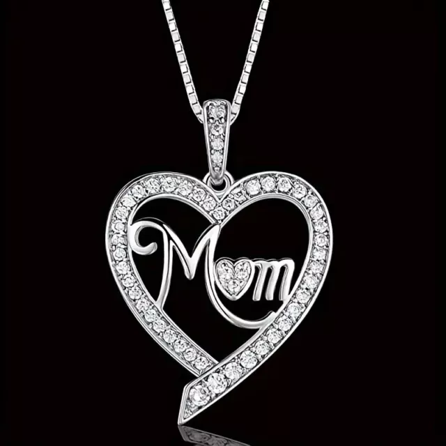 Mom Heart Shape Pendant 2Ct Round Cut Lab-Created Diamond 14k White Gold Plated