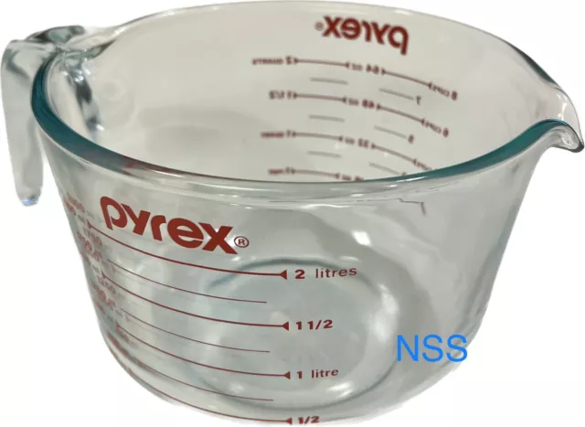 PYREX 8 Cup 2 Quart 2 Liter Glass Measuring Batter Bowl Red Letters USA  #564