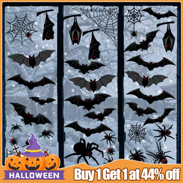 113Pcs Halloween Bat Spider Vinyl Stickers Window Decorations Spooky Party Kids