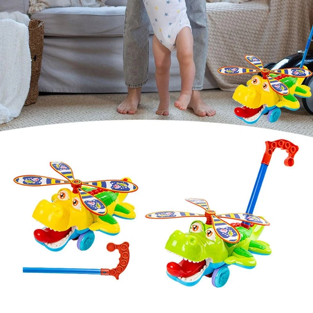 Luwecf 2x Jouets à Pousser Avec Musique - Avion 19 Cm - Poignée Réglable - Dès 1 An - Cadeau éducatif