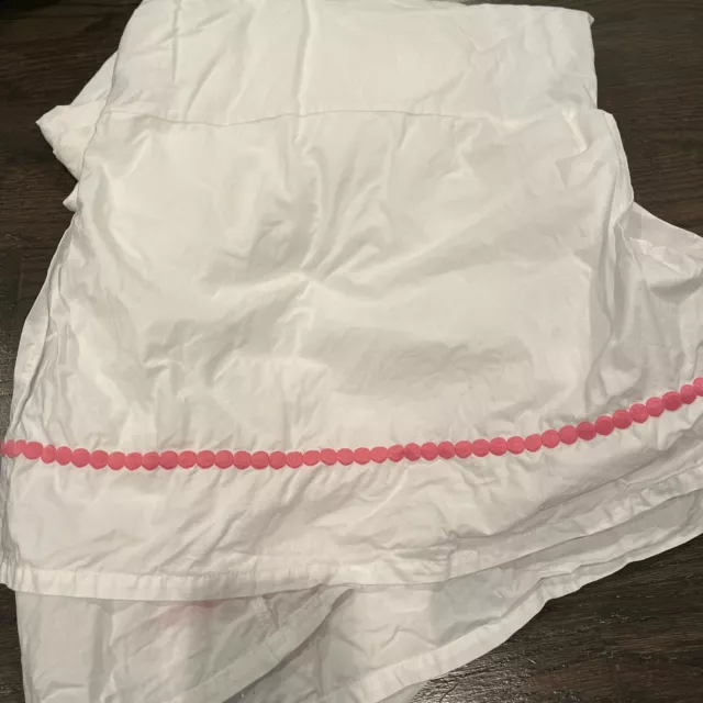 Falda de cama doble Pottery Barn PB adolescente XL adorno blanco rosa 100 % algodón Usada en excelente condición