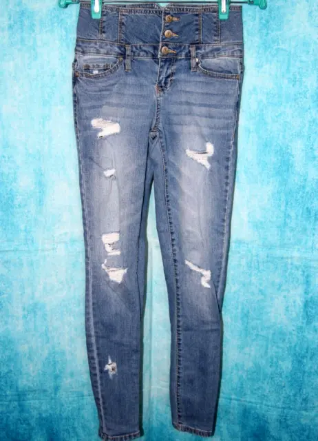 Blue Spice Juniors Jeans High Rise Jegging Womens Lt Wash Destroyed Denim Size 1