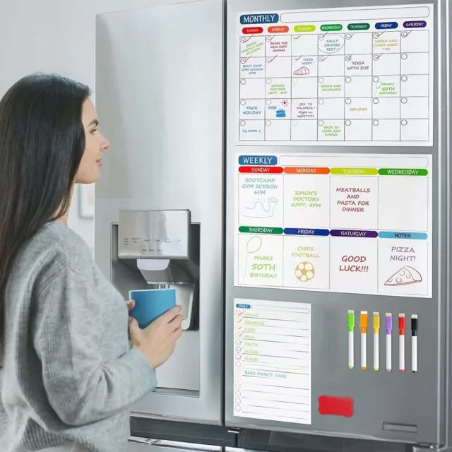 Magnetic Fridge Whiteboard Family Weekly Planner Dry Erase Calendar Board+6 Pens