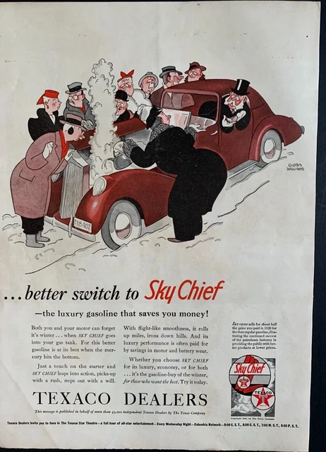 Print Ad Texaco Sky Chief Gasoline Life Mag 1940 14"x10"