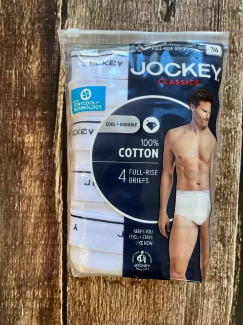 Jockey Classics 100% Cotton Full Rise Briefs Underwear White Mens 38 New