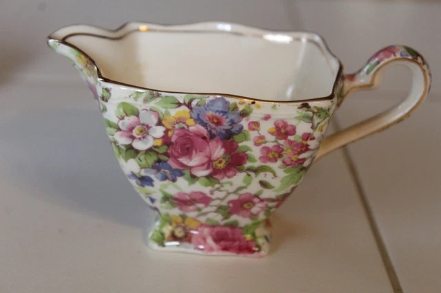 Vtg Royal Winton Grimwades England Summertime Chintz Square Open Sugar & Creamer 2