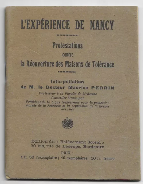 l'EXPÉRIENCE de NANCY - contre la réouverture des Maisons de TOLÉRANCE - 1934