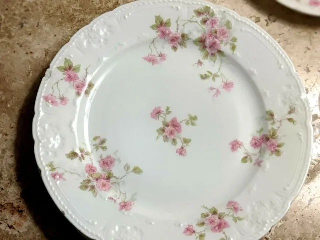 Antique  GDA Limoges Pink Roses 4 salad plates 8 1/2 inches