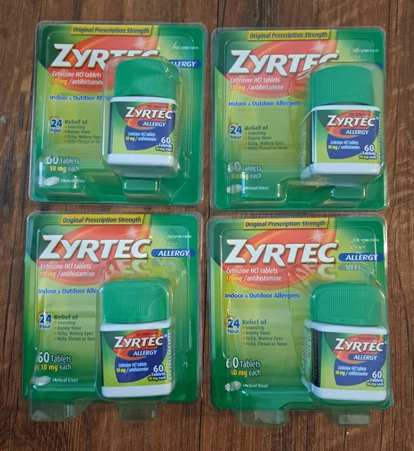 (LOT OF 4) Zyrtec Allergy Relief 10mg Tablets 60 Count Exp 11/2024