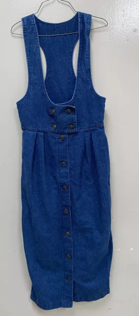Vintage Blue Jean Denim Dress by Rabbit Jr casual bib style button up sz 11-12