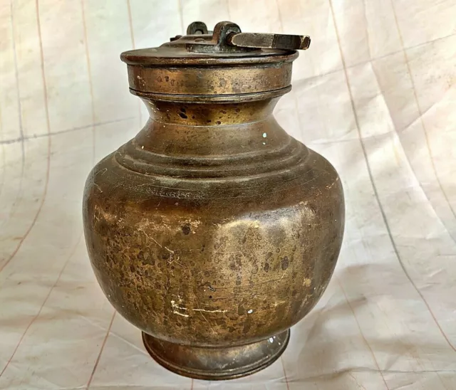 1940'S Large Heavy Solid Built Old Brass Kamandal / Holy Water Pot Rich Patina