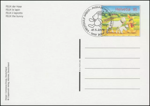 Schweiz Postkarte P 312 Felix der Hase 2005 Fahrt mit Sessellift, ESSt Bern