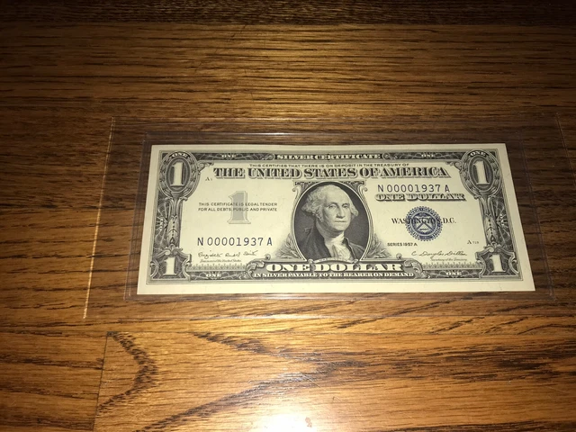 1 dollar bill silver certificate serial number #1937. (1957) Year