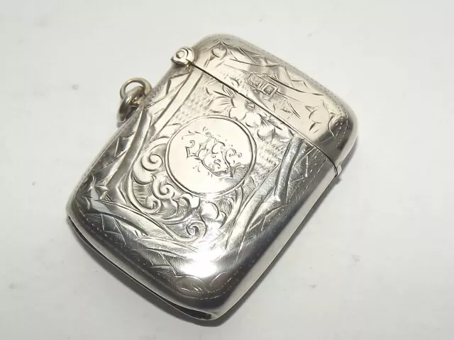 Antique Edwardian Solid Silver Sterling Vesta Case, Hallmarked Birmingham 1906