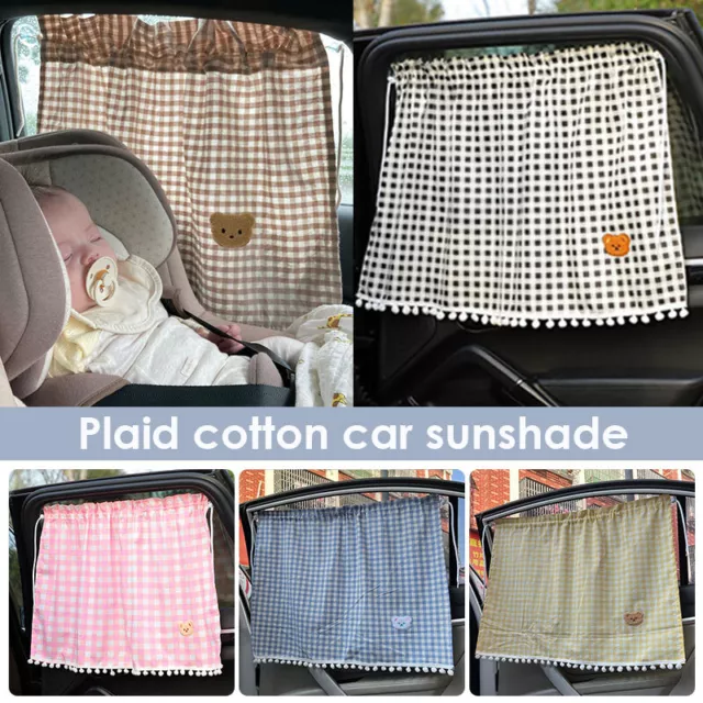 Universal Car SunShade Curtains Cute Car Rear Side Window Plaid Curtains Anti-UV