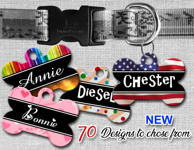 Personalized Pet Name ID Tags for Dog, Custom Double Sided Cool BONE Shape LOOK!