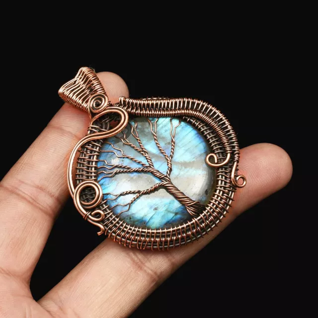 Blue Fire Labradorite Copper Wire Wrapped Pendant Jewelry Gift For Her CCP 026