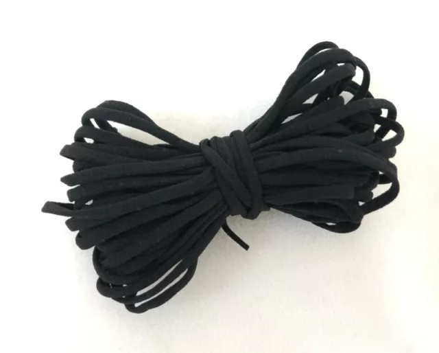 Black Elastic Earloop, Flat Ear Loop Cord Tie Band 100Yd 3mm 1/8" SHIPS FAST USA