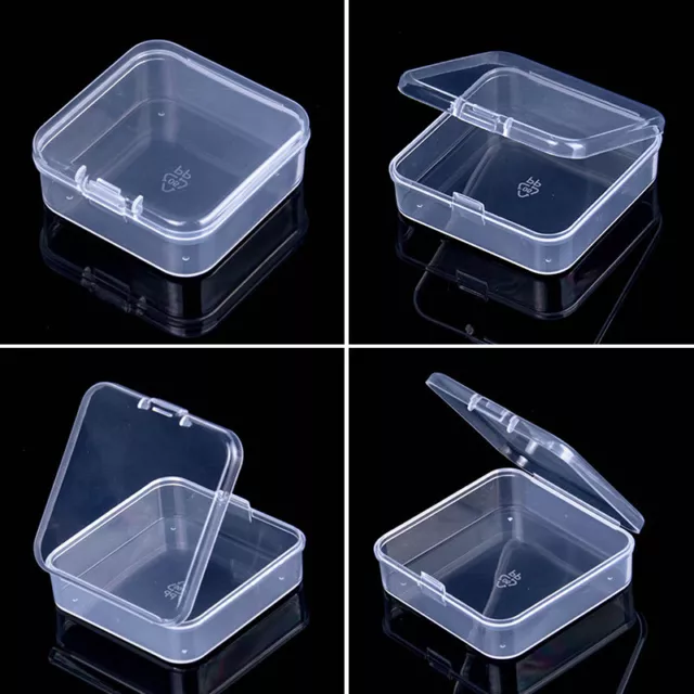Mini Cuadrado Plástico Transparente Caja Pequeña Joyería Recipiente Almace <