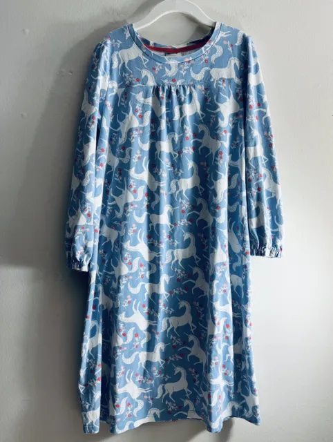 Mini Boden girls Printed Long sleeved Nightgown blue Unicorn Floral holiday 7-8y