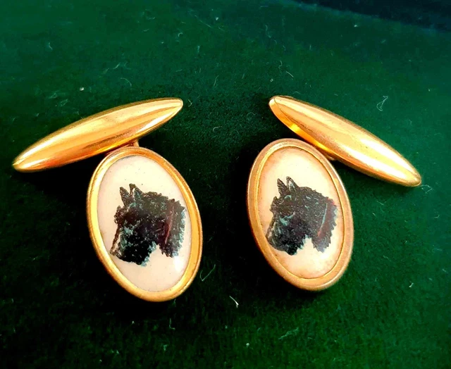 Vintage Art Deco "Essex Crystal" Scottie Dog Cufflinks Marked GILT