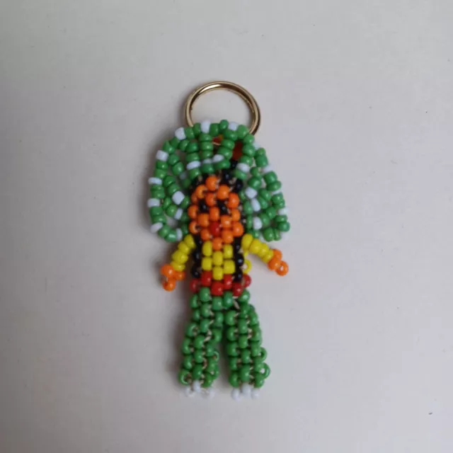 Vintage Native American Indian Chief Seed Bead Miniature Pendant Key Chain 5cm