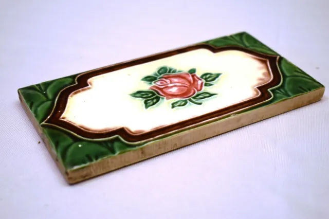 Antique Border Tile Art Nouveau Majolica Japan Rose Ceramic Porcelain Green "01 3