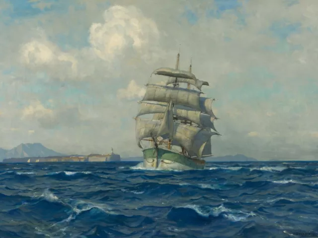 Old Ship Sailing The Sea 28 x 21 in Rolled Canvas Art Print - Vintage Antique