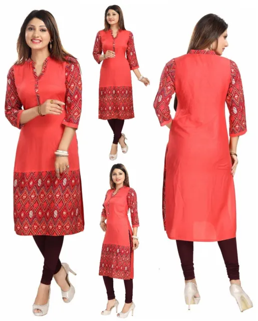 Women Fashion Ethnic Kurti Tunic Kurta Ethnic Cotton Top Shirt Dress SC2468