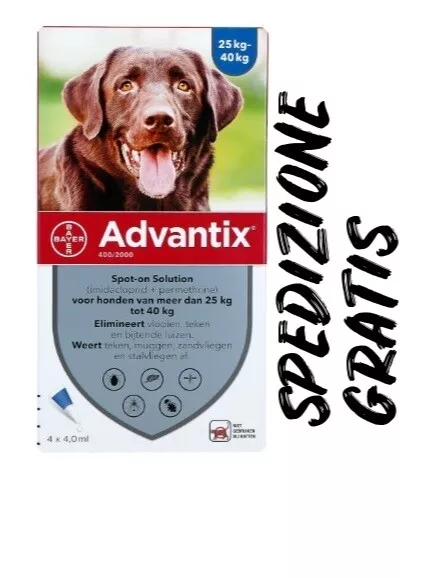 ADVANTIX BAYER SPOT-ON CANI oltre 25 KG SCADEN 2025 - 4 pipette DA € 23,11 CAD.