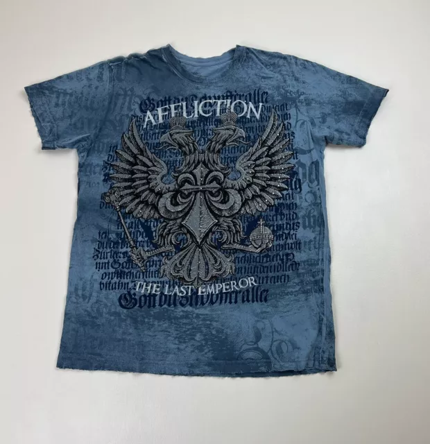 Affliction Blue Distressed Tee T-Shirt The Last Emperor Sz M Fedor Emelianenko