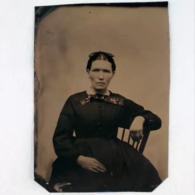 Amazing Tinted Young Woman Tintype c1870 Antique 1/6 Plate Photo Lady Girl A1761