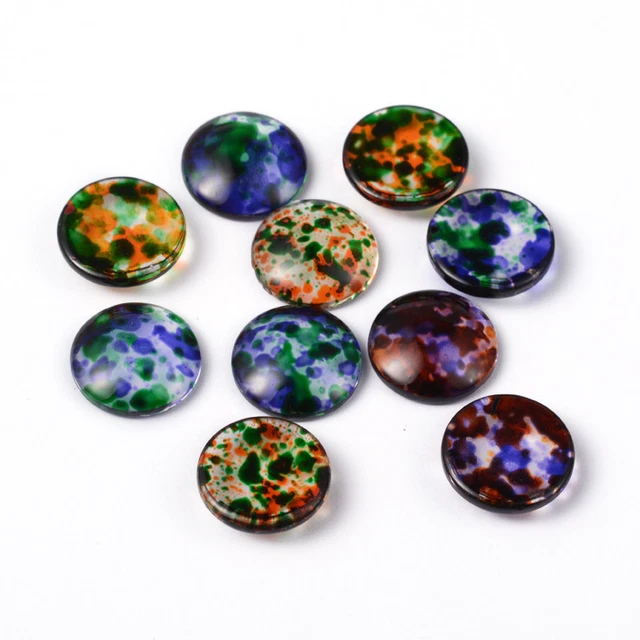 10x Transparent Spray Painted Glass Cabochons Dome 20mm Flat Round Mixed Color