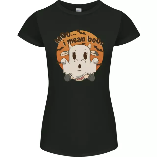 Moo I Mean Boots Divertente Mucca Halloween Donna Minuta Taglio T-Shirt