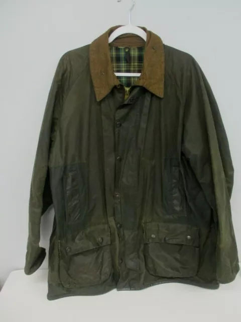 Vintage Barbour Made In England Men's Waxed Olive Corduroy Collar Jacket Size 46