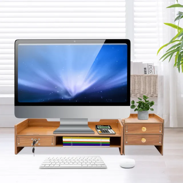 Wooden Desk Organizer & Drawers Office Supplies Computer Desktop Tabletop !
