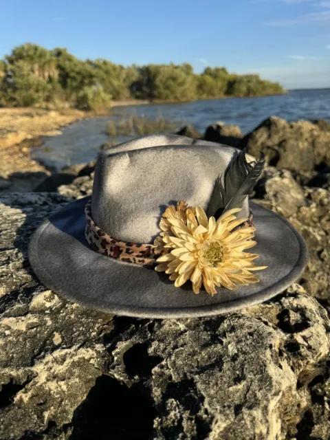 Women’s Custom Hat-Tazzle’s 1of1 Hat Co. Cheetah Print Band, Flower, Feather Etc