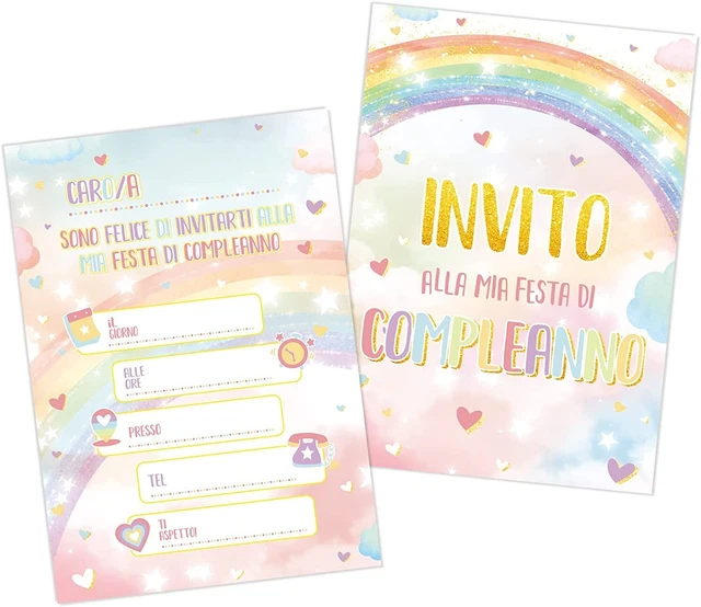 Inviti Compleanno Bambini BETESSIN - 32 Biglietti Arcobaleno Con Stelle E Cuori | Italiano - Foto 8