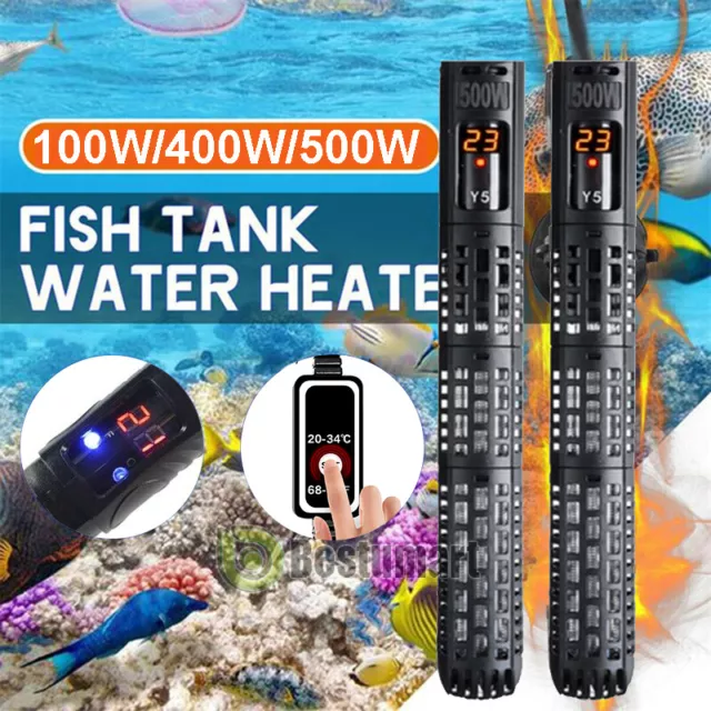 2x 100W-500W Aquarium Heater Anti-Explosion Submersible Fish Tank LED Adjustable