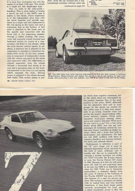 1971 Datsun Z Nissan Z 4 Pg Road Test Article