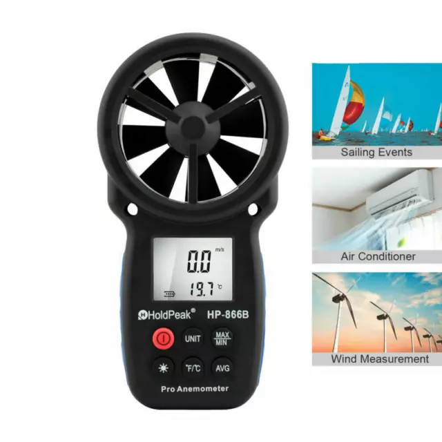 Digital Anemometer Air Flow Meter LCD Wind Speed Gauge 0.3-30M/sl